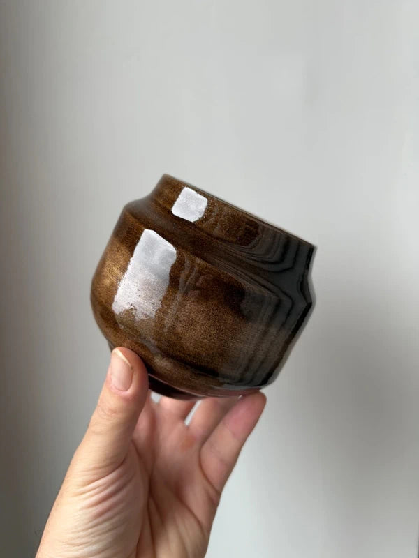 "Golden Bark" - Vaso/Mug Artigianale Effetto Legno Ambrato (Fatto a Mano)