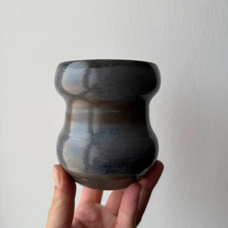 Vasetto Tornito in Ceramica Artigianale - Design Unico Nero/Blu Notte