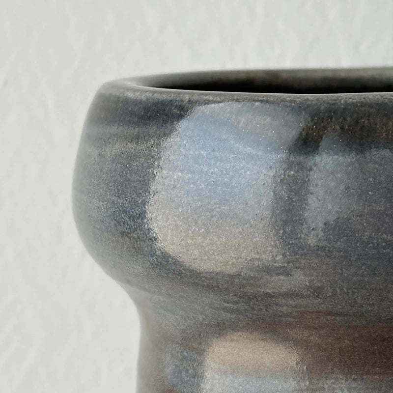 Vasetto Tornito in Ceramica Artigianale - Design Unico Nero/Blu Notte