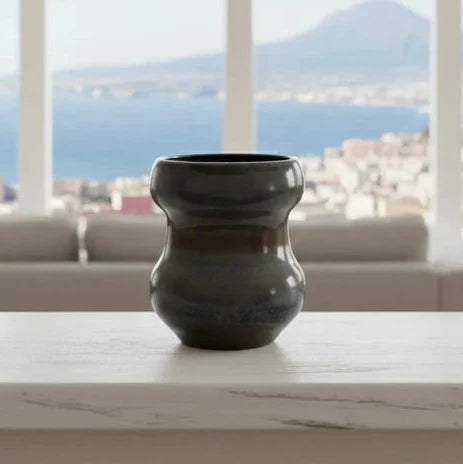 Vasetto Tornito in Ceramica Artigianale - Design Unico Nero/Blu Notte