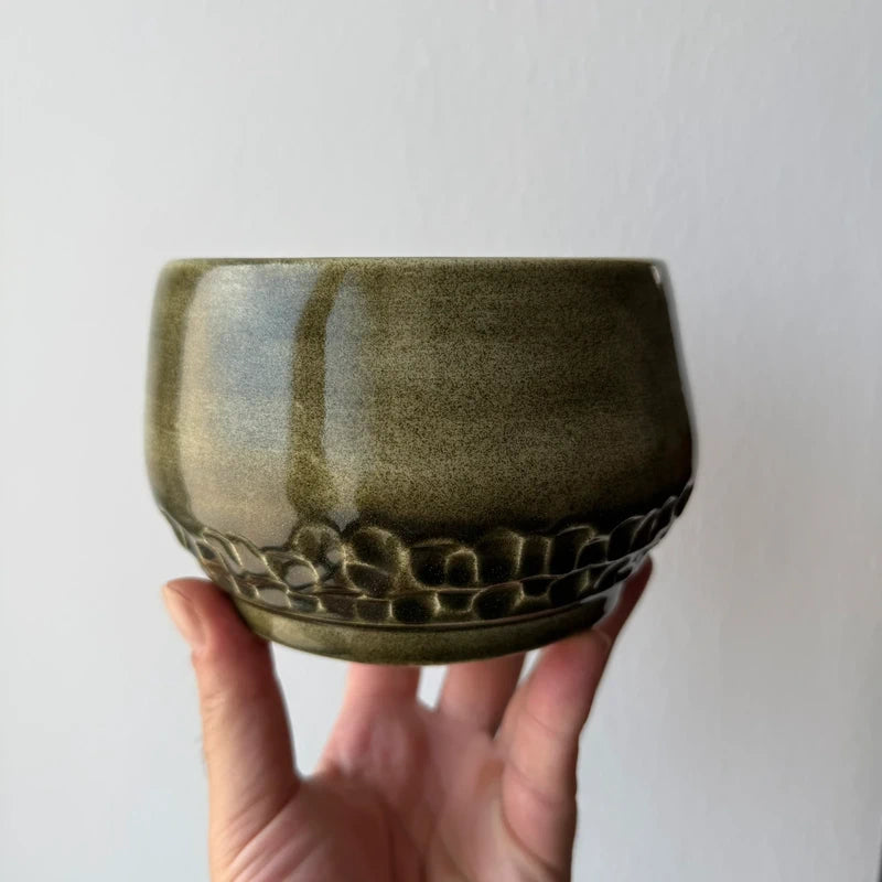 Ciotola Ceramica Artigianale Verde Oliva Tornio - 8.5x13cm