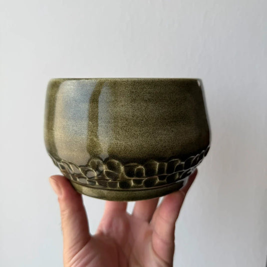 Ciotola Ceramica Artigianale Verde Oliva Tornio - 8.5x13cm