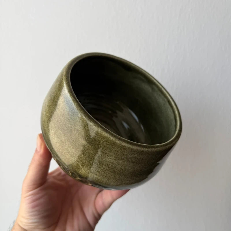 Ciotola Ceramica Artigianale Verde Oliva Tornio - 8.5x13cm