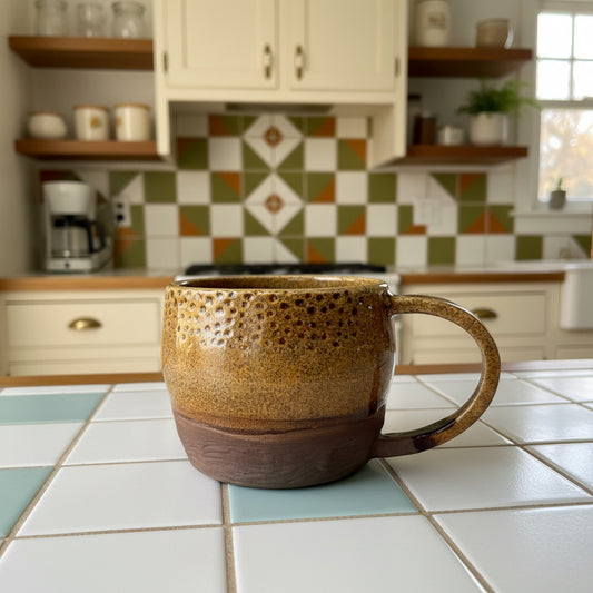 Tazza Brown Mug Artigianale - Ceramica Marrone con Bordo Puntinato