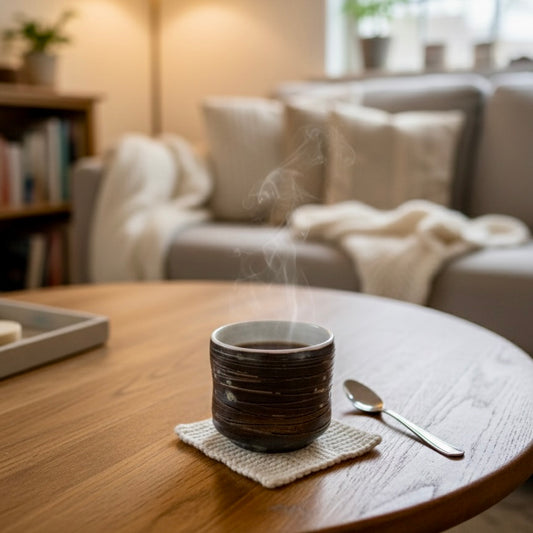 Tazza Ceramica Artigianale Blu Notte a Righe - Tornita a Mano