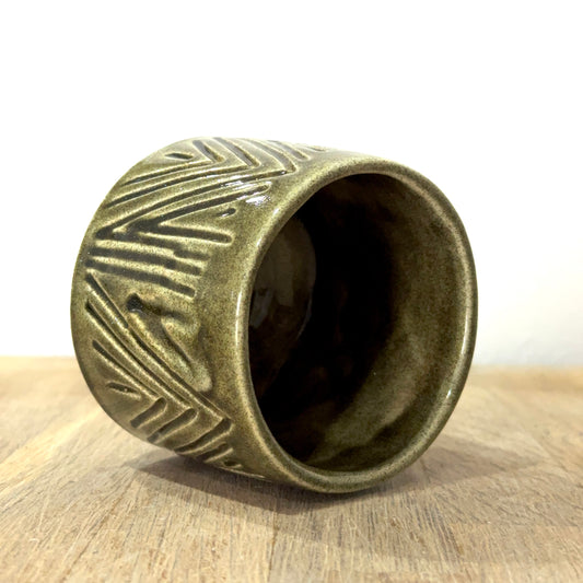 Tazza Ceramica Japan Green Incisa - Artigianale Tornio Senza Manico